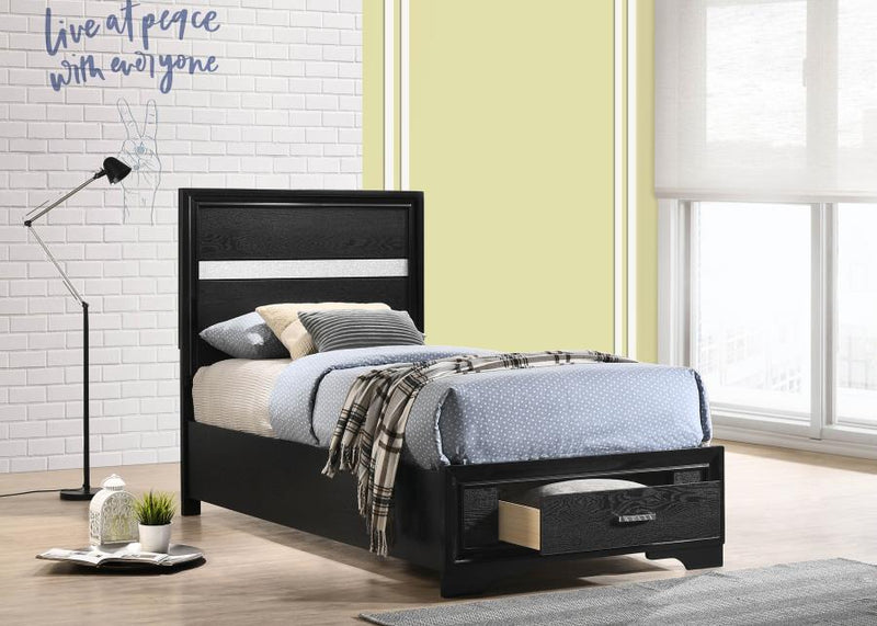 Miranda 51-inch Wood Twin Storage Panel Bed Black-zoom-