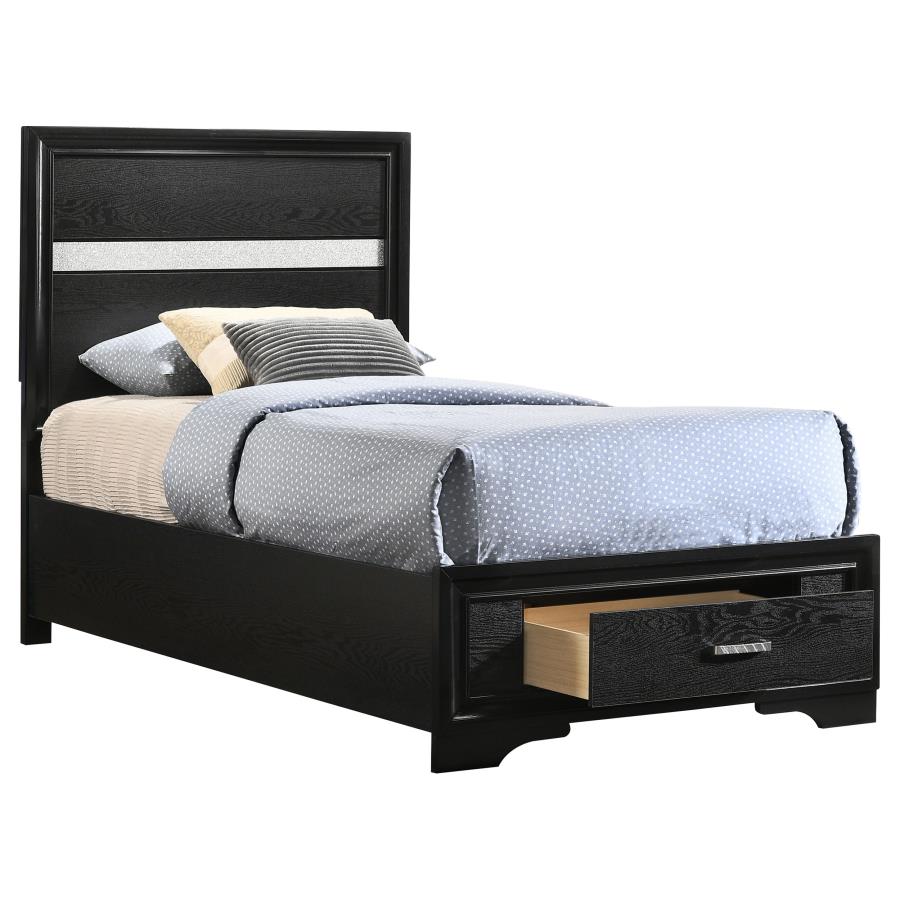 Miranda 51-inch Wood Twin Storage Panel Bed Black-3