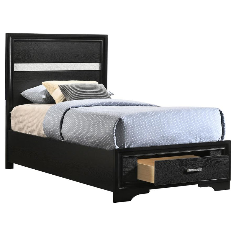 Miranda 51-inch Wood Twin Storage Panel Bed Black-zoom-