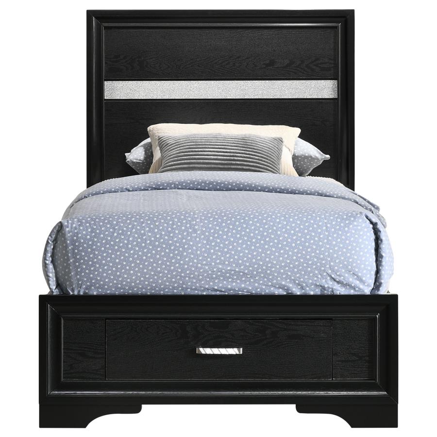 Miranda 51-inch Wood Twin Storage Panel Bed Black-zoom-5