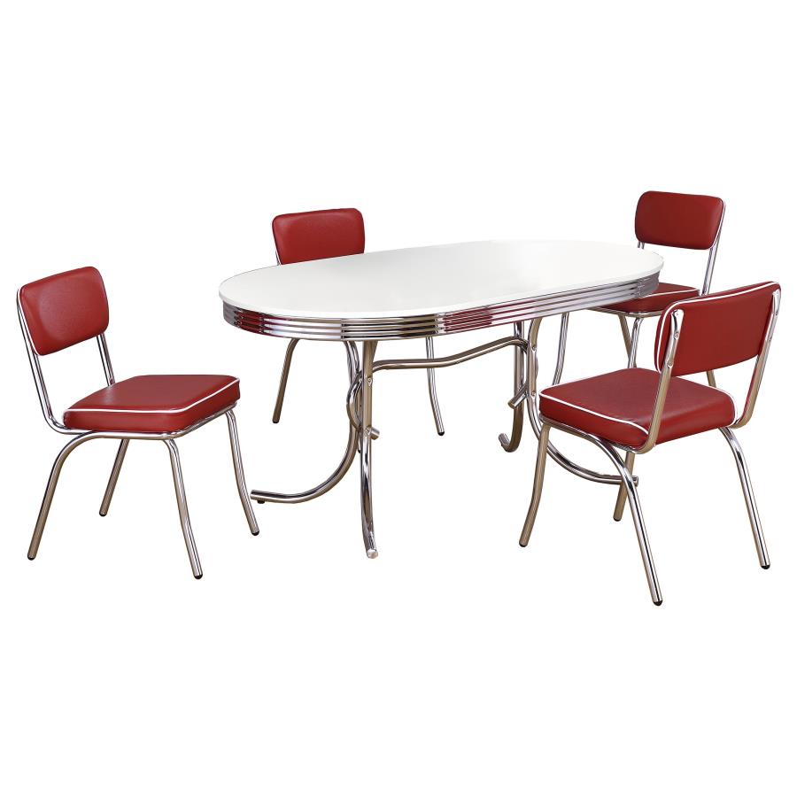 Retro 5-piece Oval Dining Table Set White and Red-2