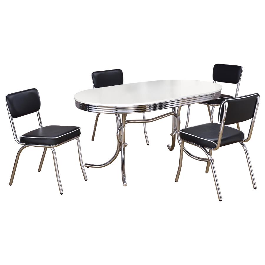 Retro 5-piece Oval Dining Table Set White and Black-2