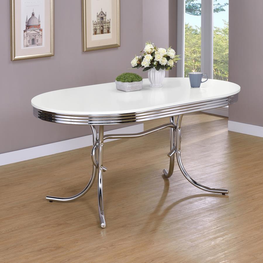 Retro Oval 60-inch Wood Top Dining Table White and Chrome-2