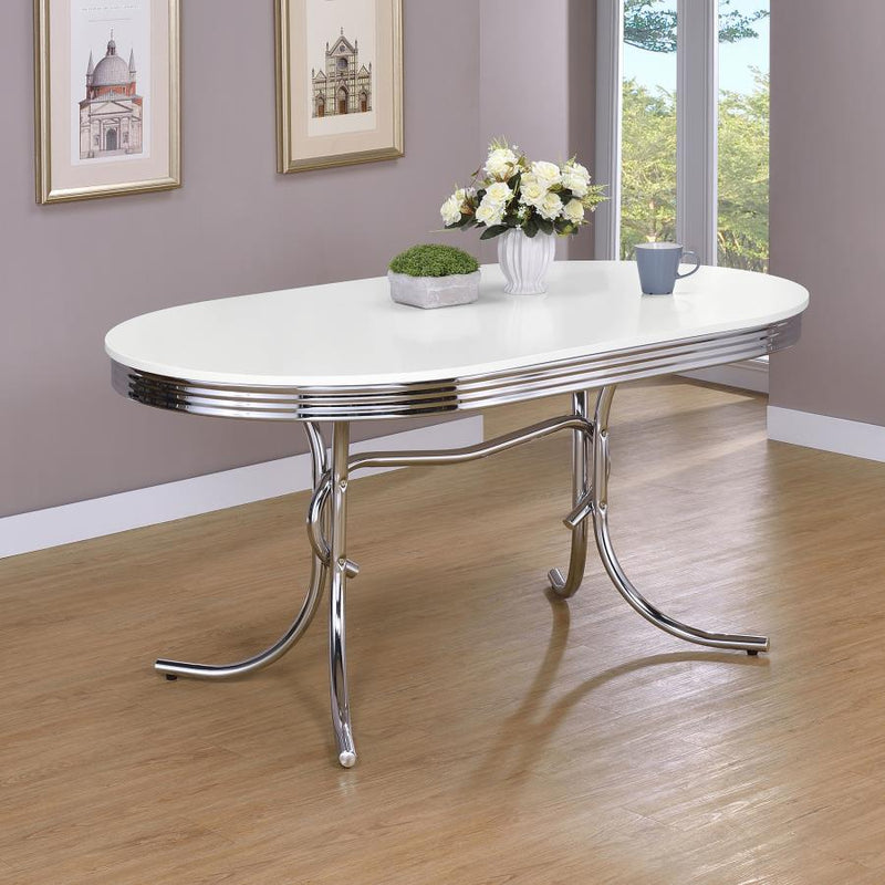 Retro Oval 60-inch Wood Top Dining Table White and Chrome-zoom-