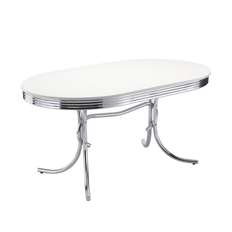 Retro Oval 60-inch Wood Top Dining Table White and Chrome-zoom-1