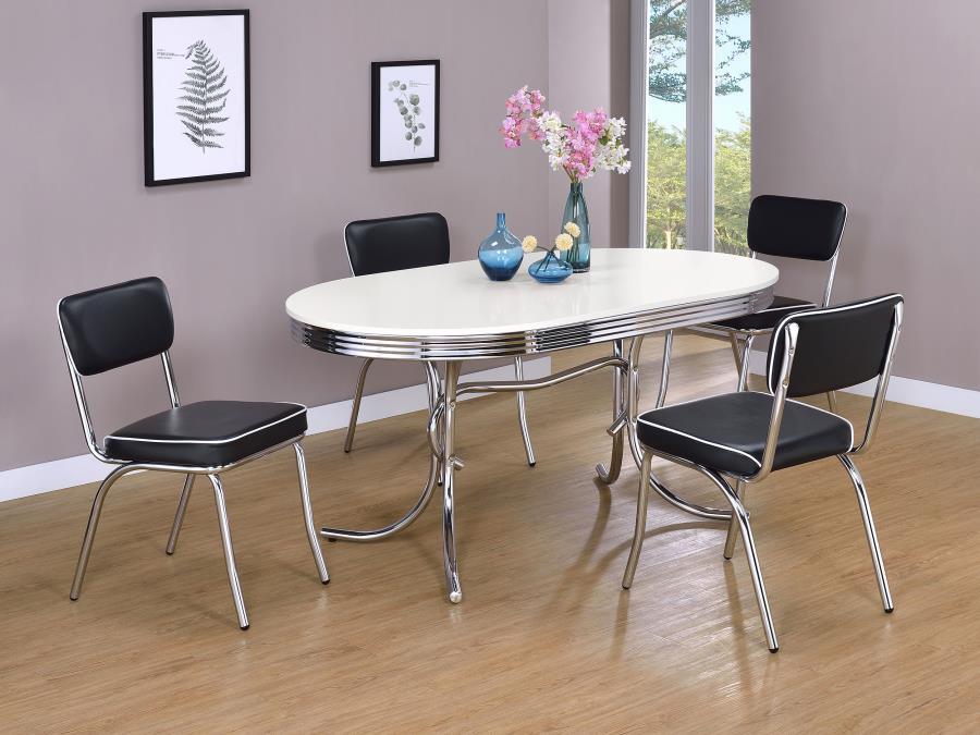 Retro Oval 60-inch Wood Top Dining Table White and Chrome-6