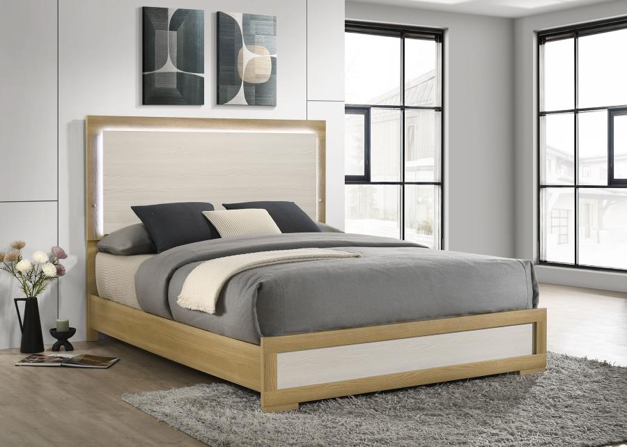 Hyland Wood Queen LED Panel Bed Natural and White-2