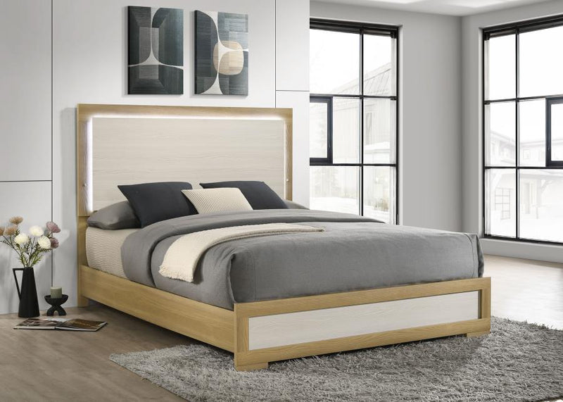 Hyland Wood Queen LED Panel Bed Natural and White-zoom-