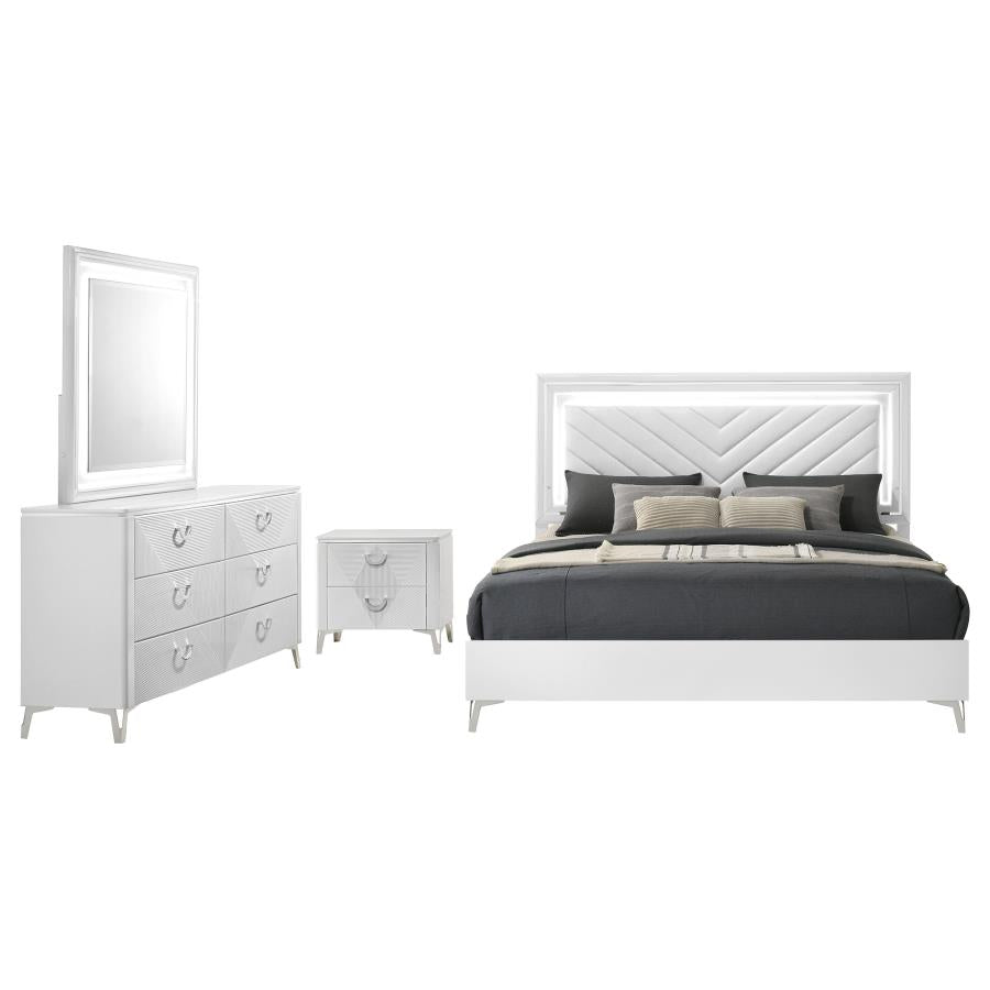 Cassia 4-piece Eastern King LED Bedroom Set White High Gloss-zoom-2