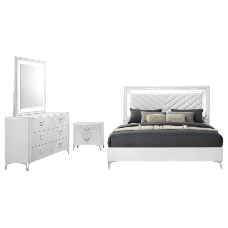 Cassia 4-piece Eastern King LED Bedroom Set White High Gloss-zoom-