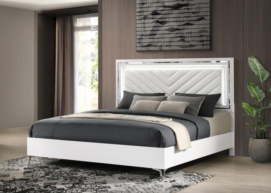 Cassia Eastern King LED Panel Bed White High Gloss-zoom-2