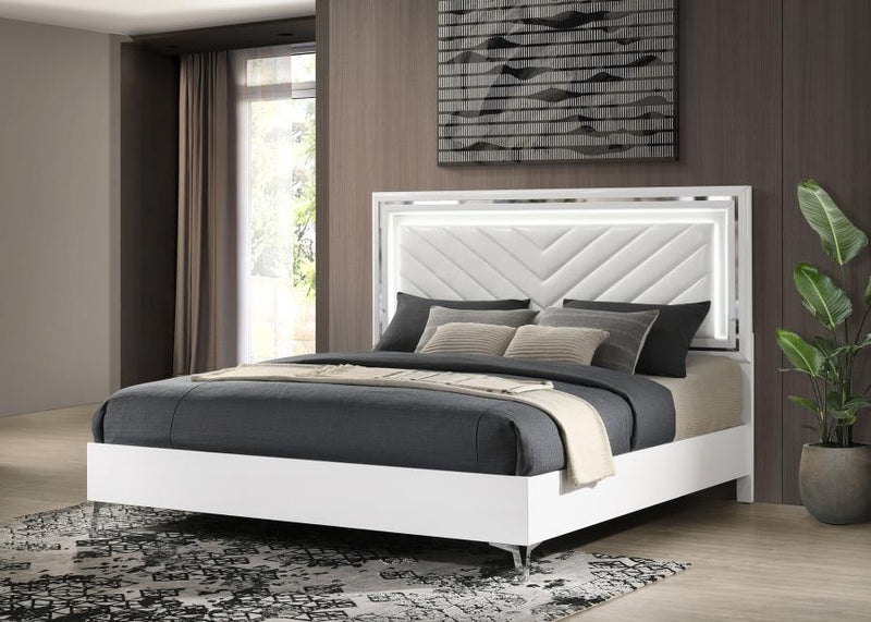 Cassia Eastern King LED Panel Bed White High Gloss-zoom-