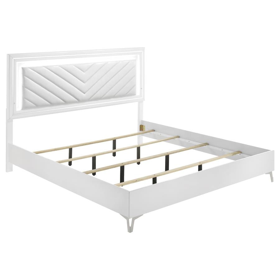 Cassia Eastern King LED Panel Bed White High Gloss-zoom-1