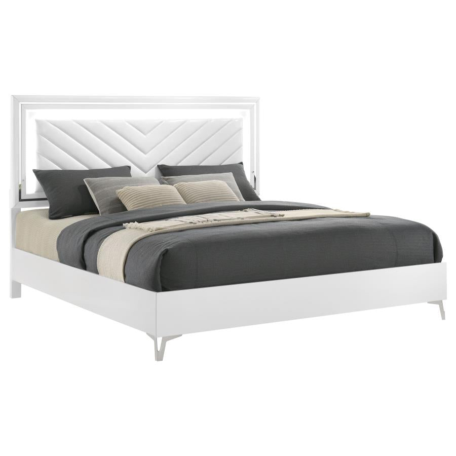 Cassia Eastern King LED Panel Bed White High Gloss-zoom-3