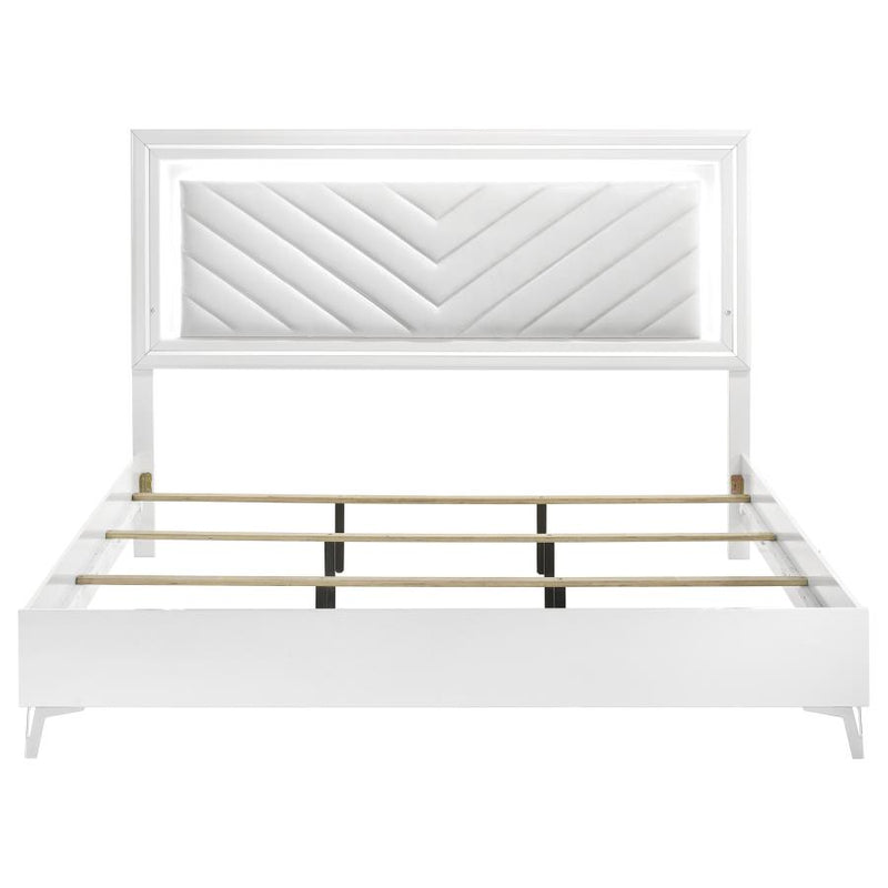 Cassia Eastern King LED Panel Bed White High Gloss-zoom-