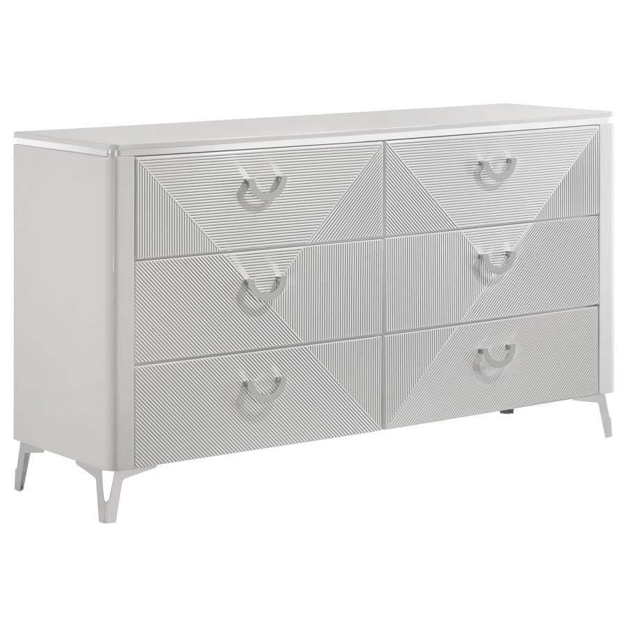 Cassia 4-piece Queen LED Bedroom Set White High Gloss-7