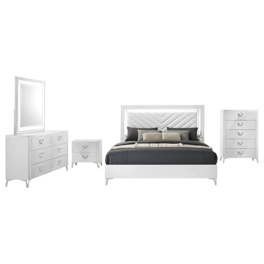 Cassia 5-piece Queen LED Bedroom Set White High Gloss-2