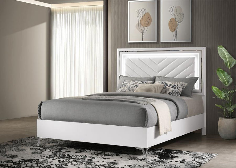 Cassia Queen LED Panel Bed White High Gloss-zoom-