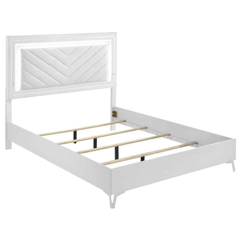 Cassia Queen LED Panel Bed White High Gloss-zoom-