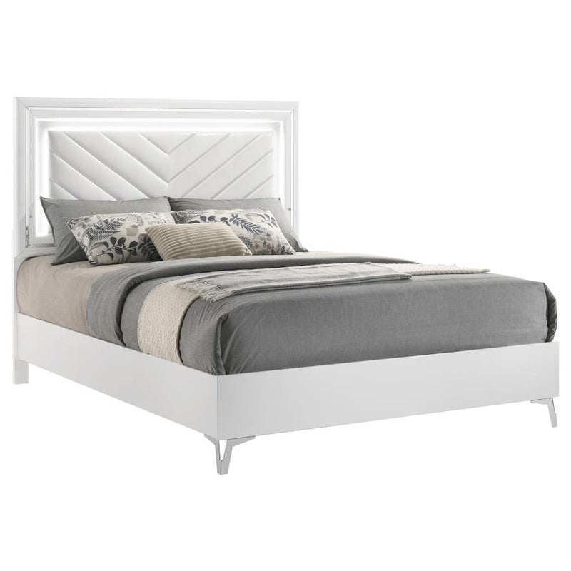 Cassia Queen LED Panel Bed White High Gloss-zoom-