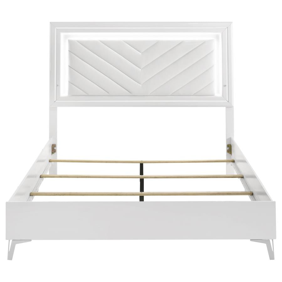 Cassia Queen LED Panel Bed White High Gloss-4