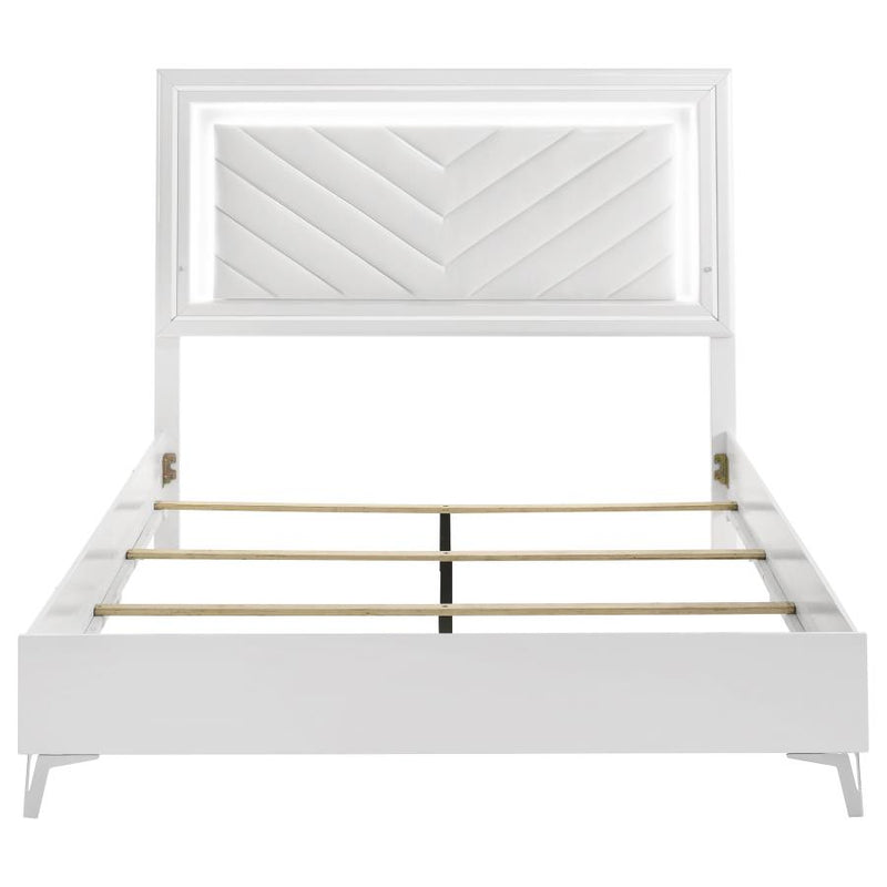Cassia Queen LED Panel Bed White High Gloss-zoom-