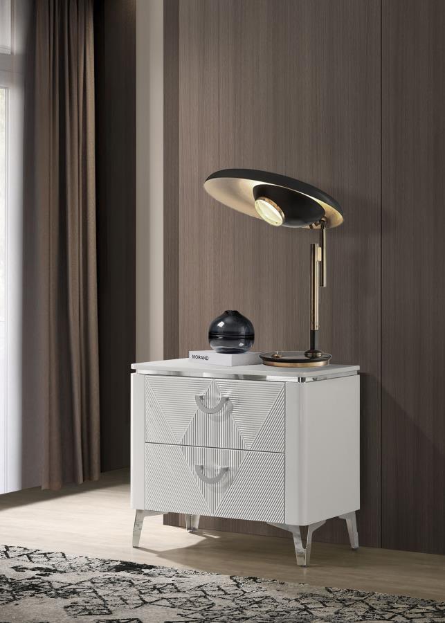 Cassia 2-drawer Nightstand Bedside Table White High Gloss-zoom-2