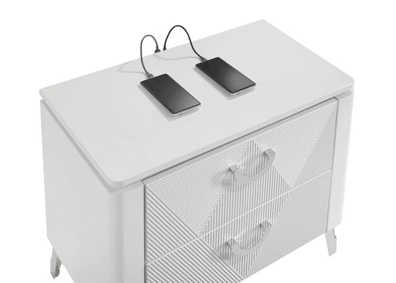 Cassia 2-drawer Nightstand Bedside Table White High Gloss-zoom-