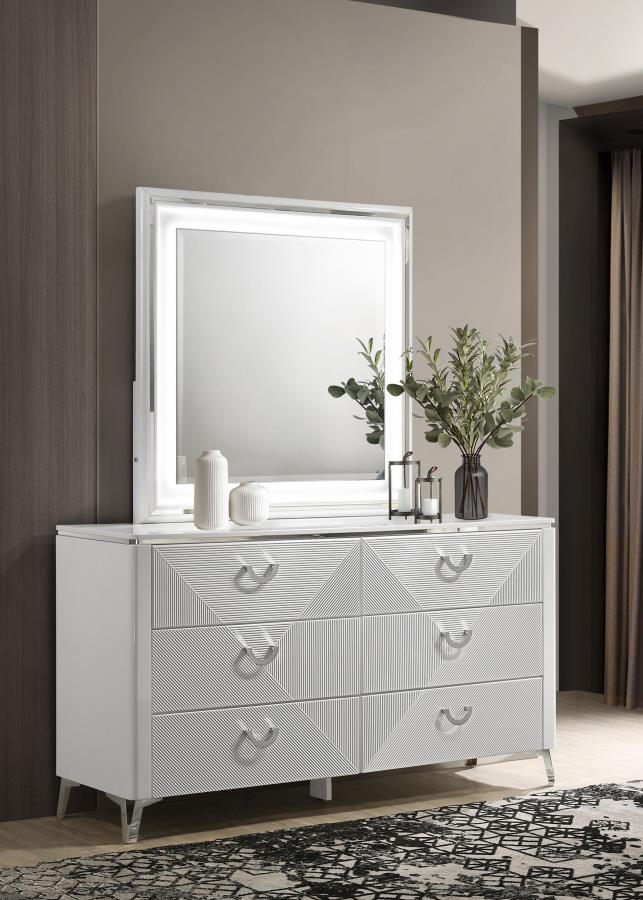 Cassia 6-drawer Dresser Cabinet with Mirror White High Gloss-2