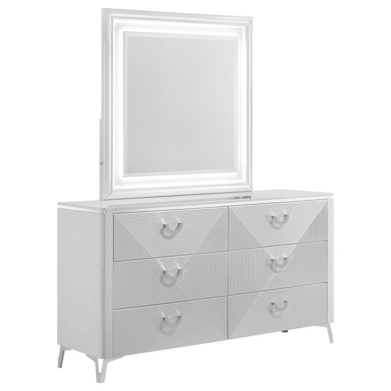 Cassia 6-drawer Dresser Cabinet with Mirror White High Gloss-zoom-