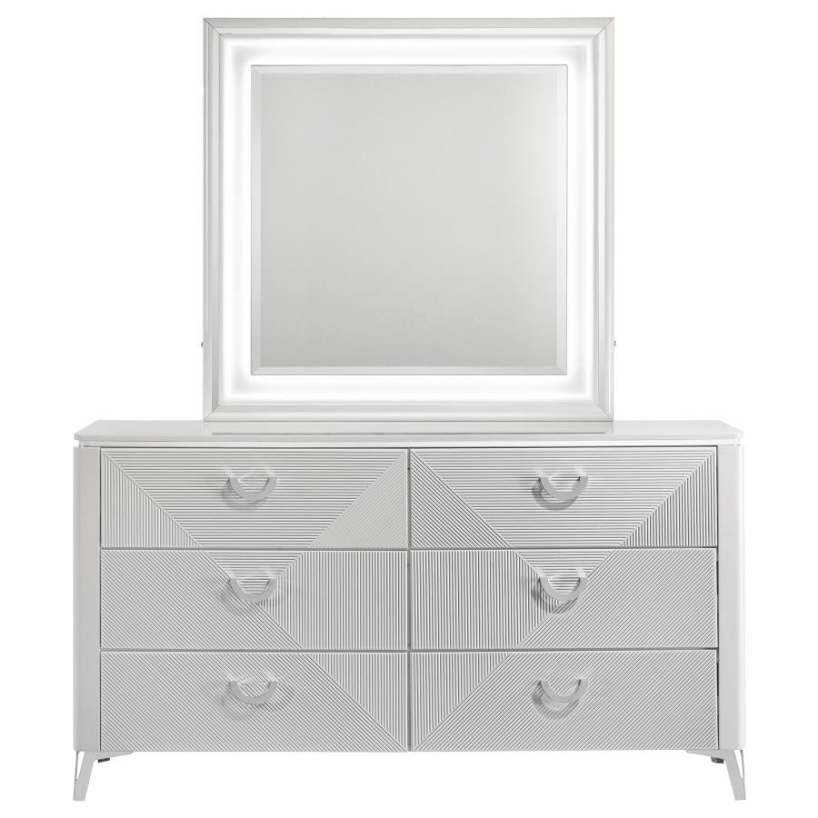 Cassia 6-drawer Dresser Cabinet with Mirror White High Gloss-3