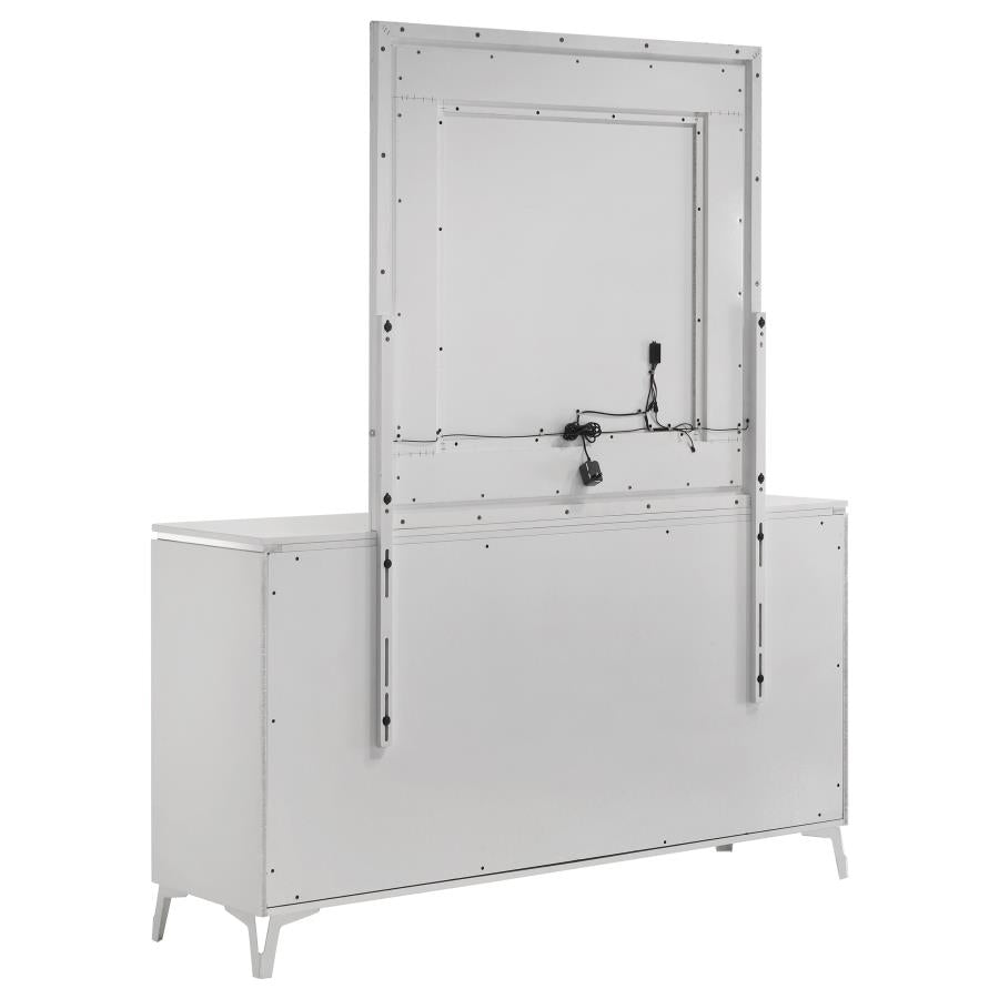 Cassia 6-drawer Dresser Cabinet with Mirror White High Gloss-4