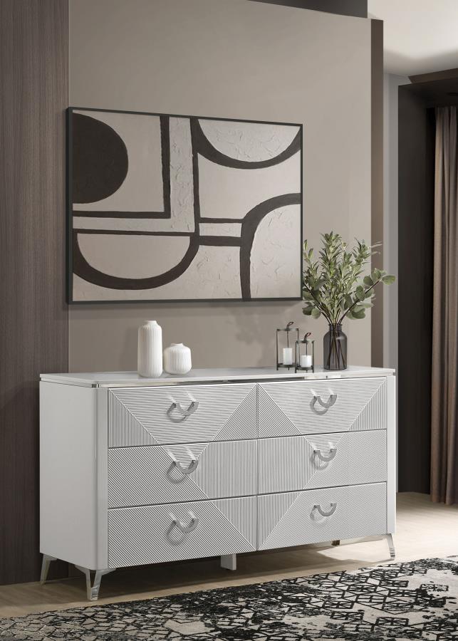 Cassia 6-drawer Bedroom Dresser Cabinet White High Gloss-zoom-2
