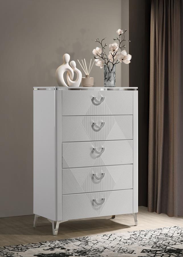 Cassia 5-drawer Bedroom Chest of Drawers White High Gloss-zoom-