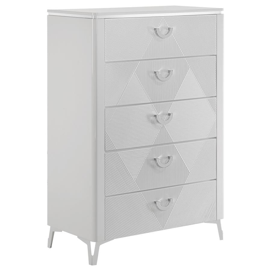 Cassia 5-drawer Bedroom Chest of Drawers White High Gloss-zoom-1