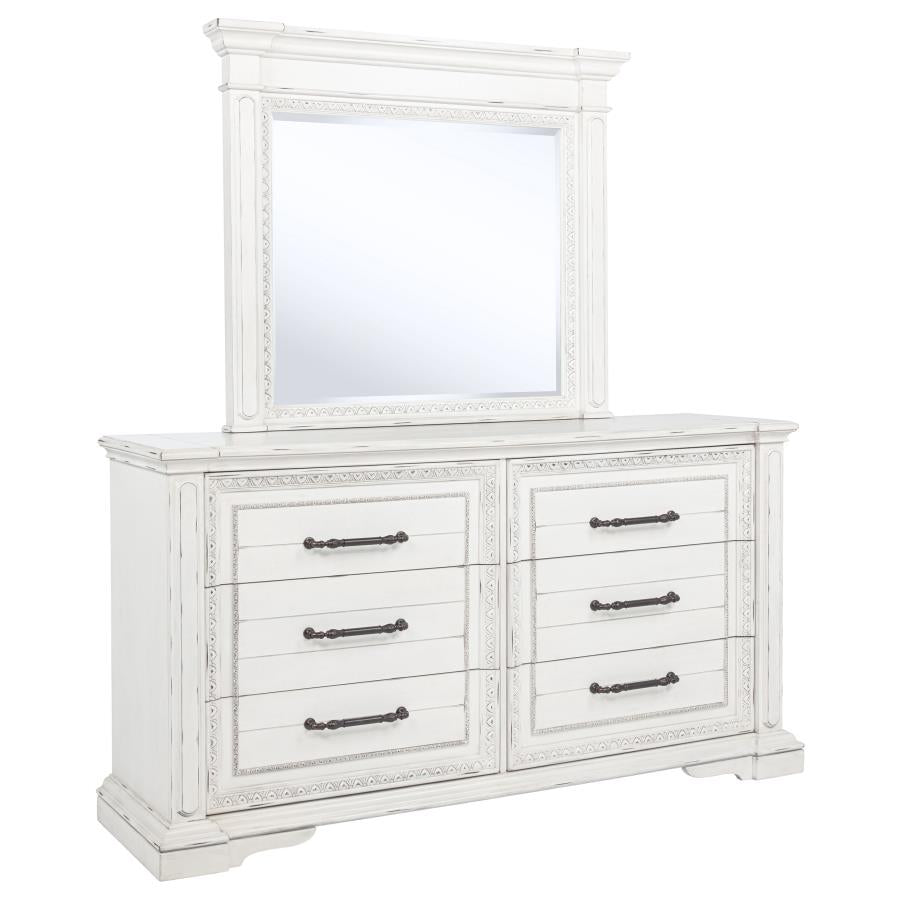 McKinney 6-drawer Bedroom Dresser with Mirror Vintage White-zoom-1