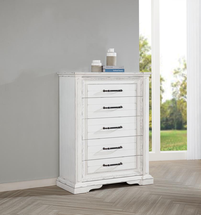 McKinney 5-drawer Bedroom Chest of Drawers Vintage White-zoom-2