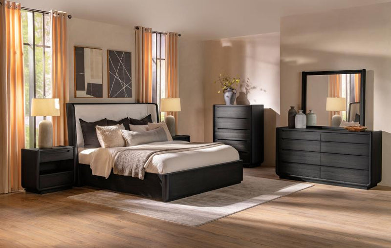 Leandro 55-inch Eastern King Wingback Bed Burnished Black-zoom-