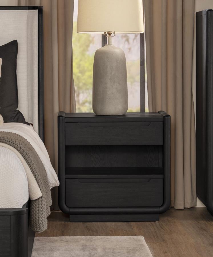 Leandro 2-drawer LED Nightstand with USB Burnished Black-zoom-2