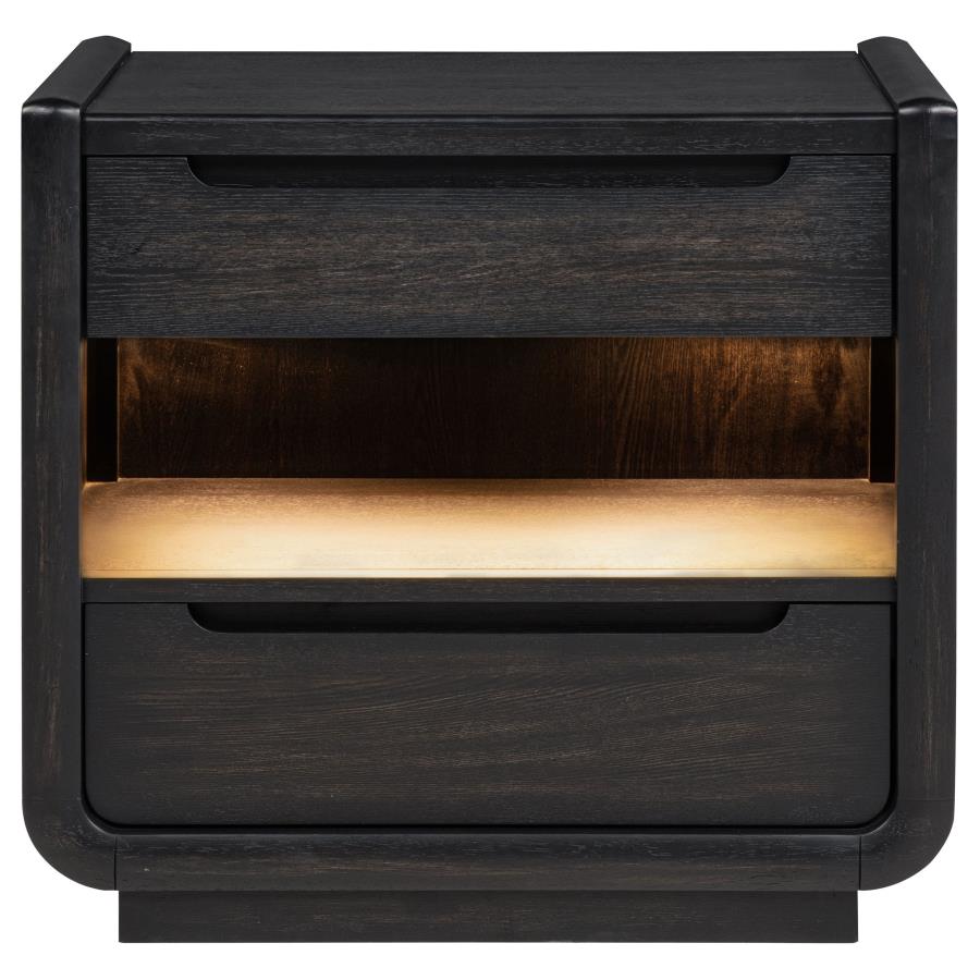 Leandro 2-drawer LED Nightstand with USB Burnished Black-zoom-3