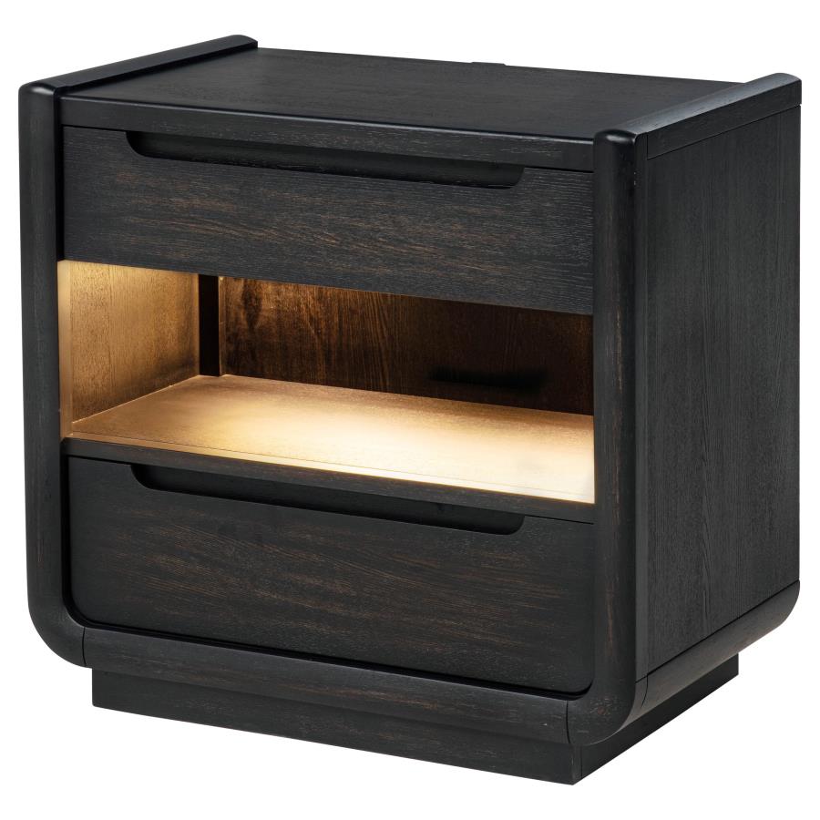 Leandro 2-drawer LED Nightstand with USB Burnished Black-4