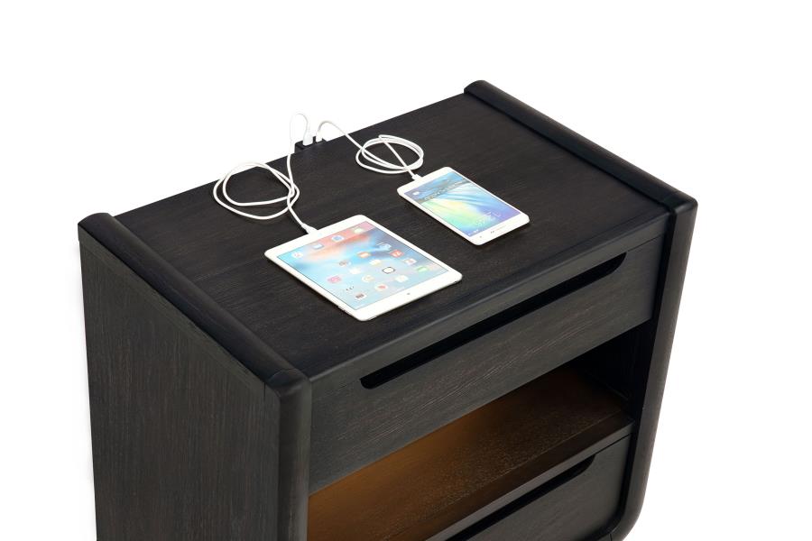 Leandro 2-drawer LED Nightstand with USB Burnished Black-10