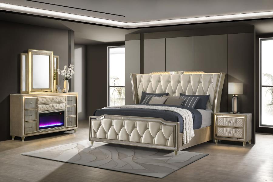 Lorient 4-piece Eastern King Bedroom Set Ivory and Camel-zoom-1