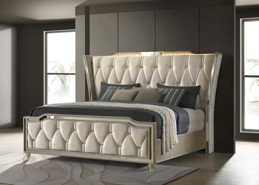 Lorient Eastern King LED Upholstered Bed Ivory and Camel-2