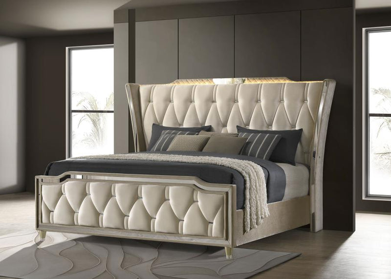 Lorient Eastern King LED Upholstered Bed Ivory and Camel-zoom-
