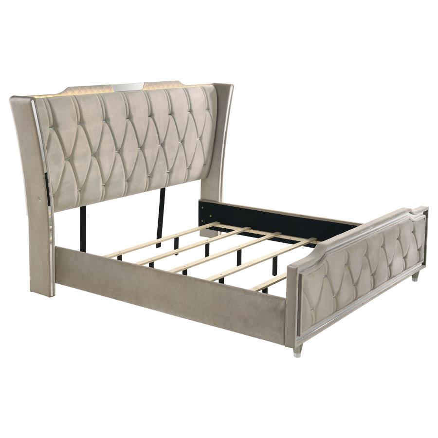 Lorient Eastern King LED Upholstered Bed Ivory and Camel-zoom-1