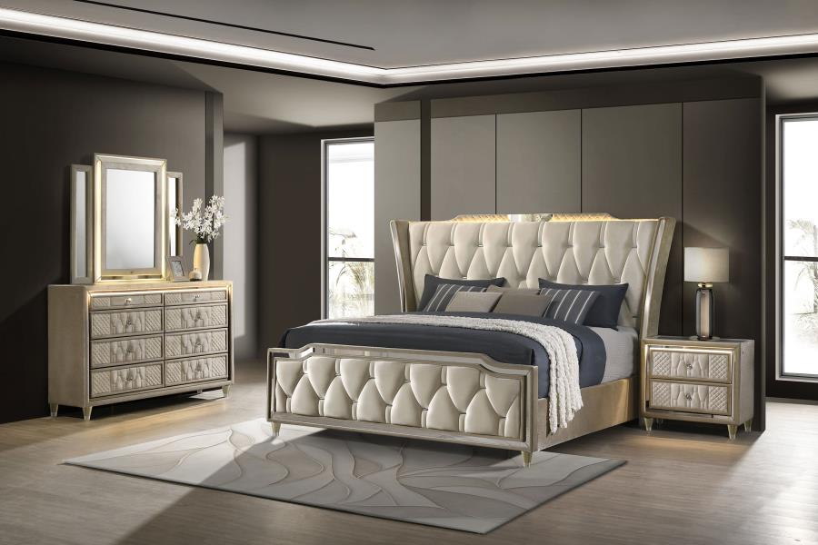 Lorient 4-piece Queen Bedroom Set Ivory and Camel-zoom-1