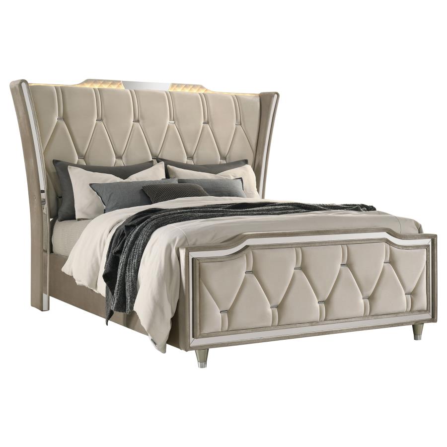 Lorient Queen LED Upholstered Wingback Bed Ivory and Camel-zoom-3