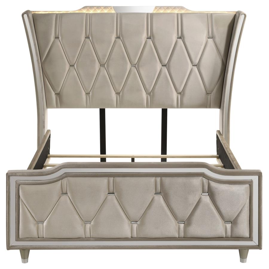 Lorient Queen LED Upholstered Wingback Bed Ivory and Camel-4