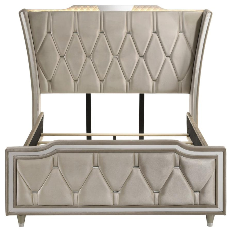 Lorient Queen LED Upholstered Wingback Bed Ivory and Camel-zoom-